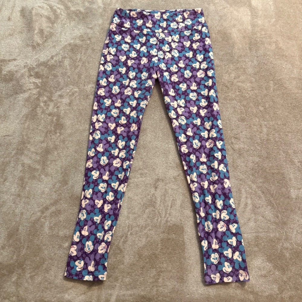 LuLaRoe Disney Mickey Mouse Leggings Purple Teal Floral OS One Size Womens - Picture 2 of 7